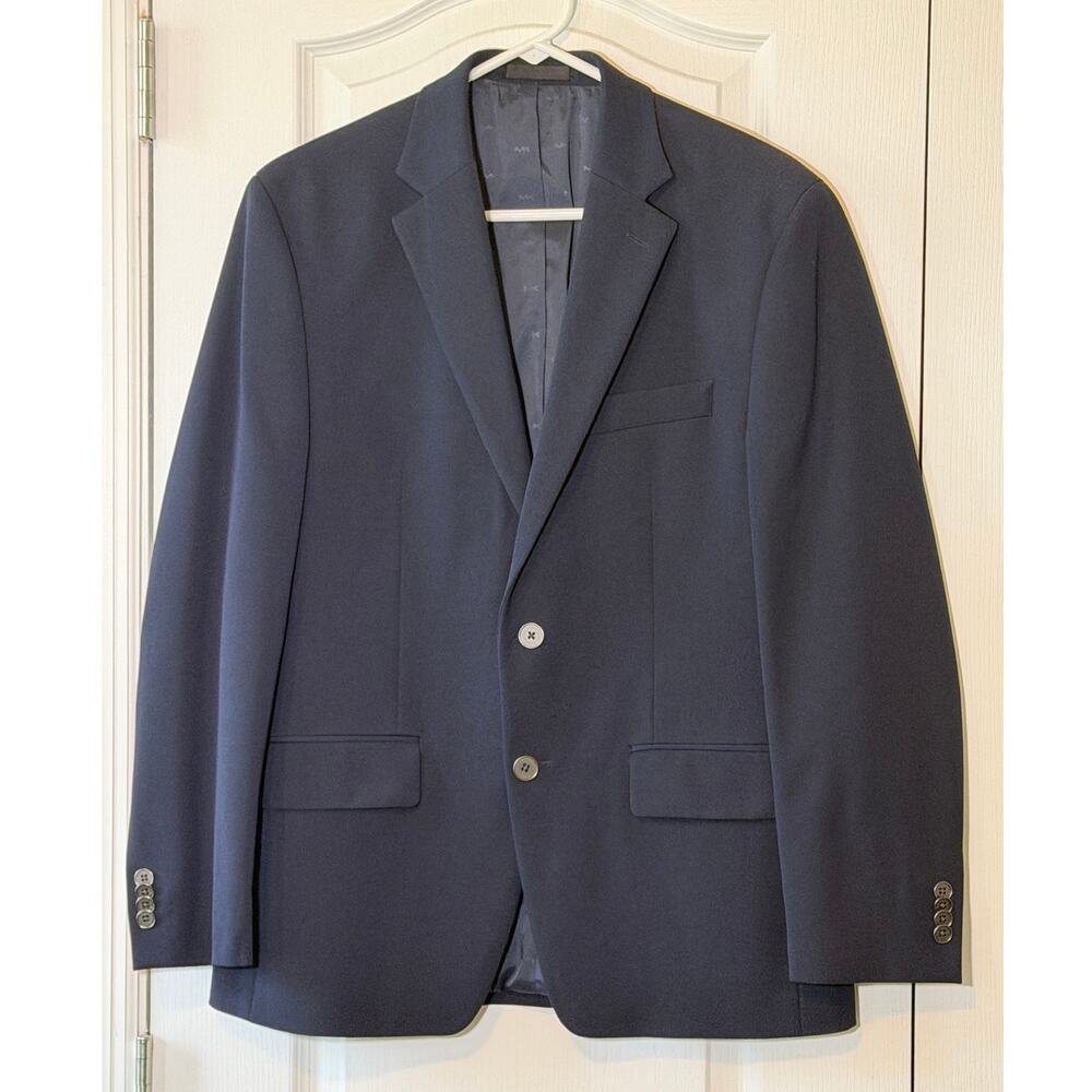 Michael Kors Men's Navy Blue 2-Button Suit Jacket Blazer MK Monogram Lining 38S